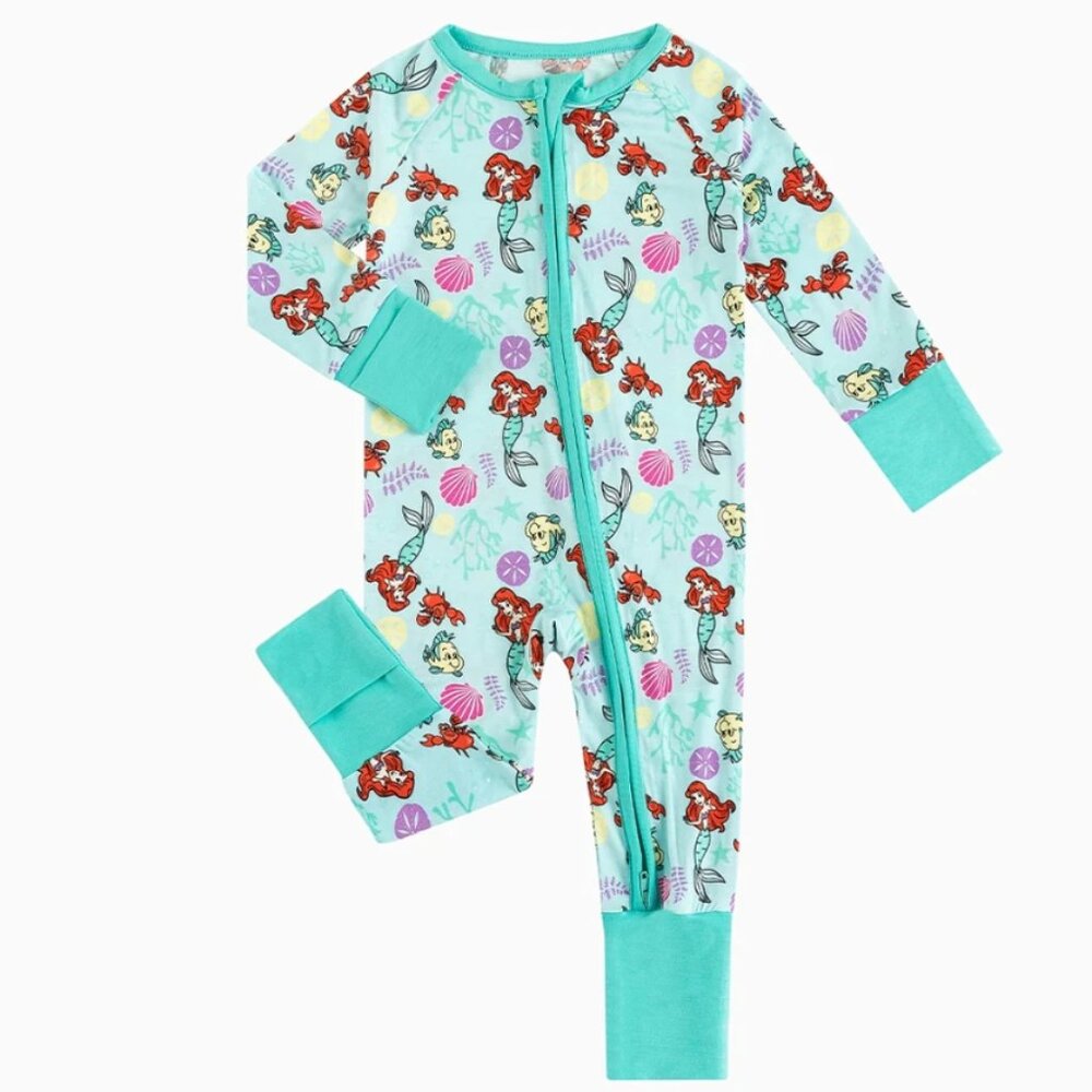 Ariel Little Mermaid Baby Girls Boys Bamboo Romper Jumpsuit Pajamas Sleeper